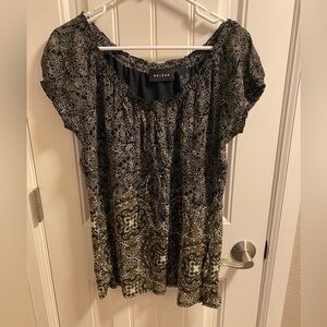 Liz Claiborne AXCESS XL Top Stretch Floral Blouse Tie Waist Shirt Lined